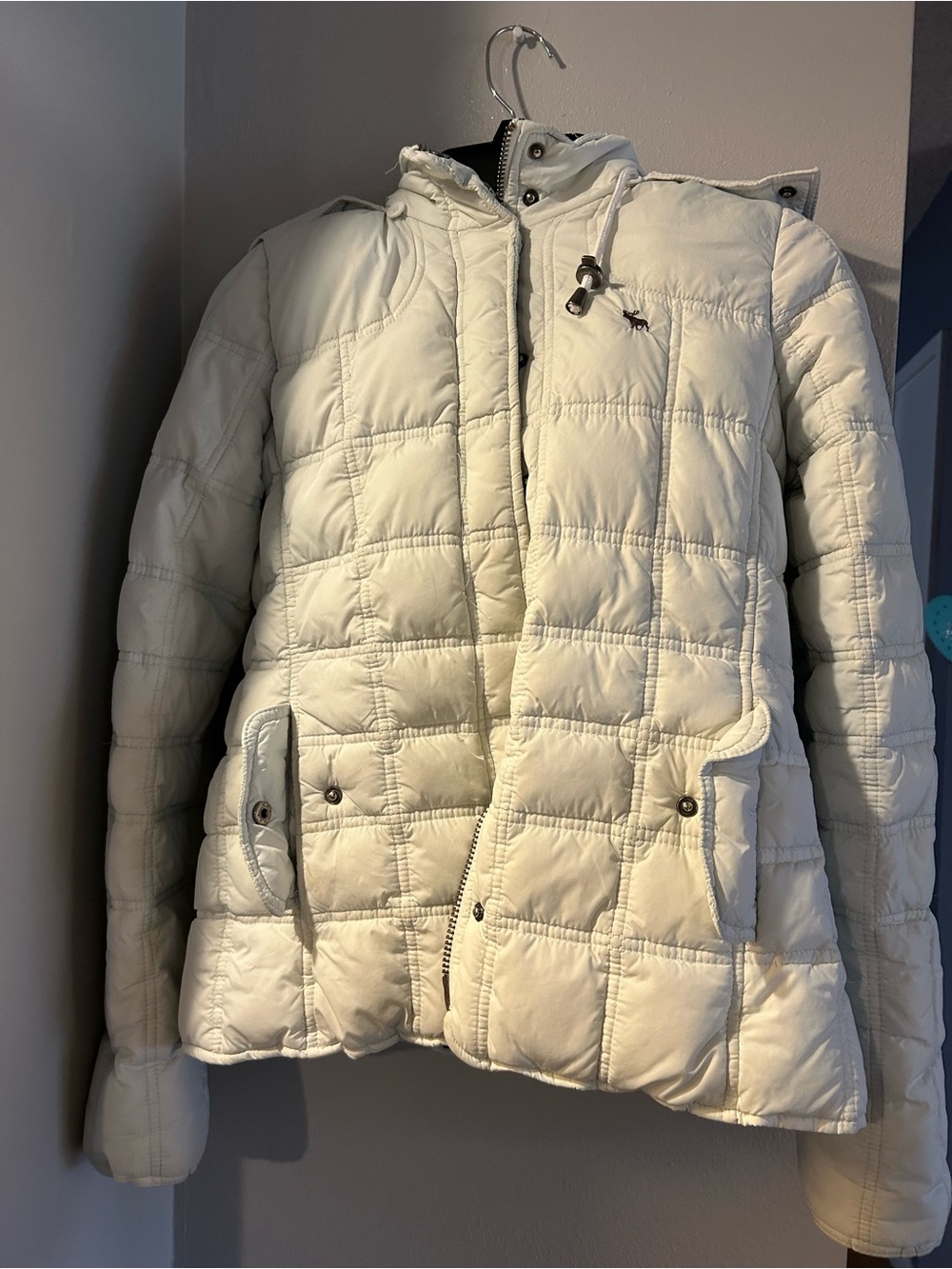 Vtg Abercrombie And Fitch Hooded Down Jacket Faux Fur Trim Sz Small Y2K Puffer L